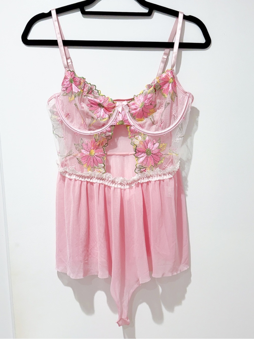 Pink Floral Lace Babydoll Teddy - Women Intimates
